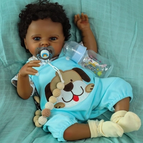 SCOM Realistic Reborn Baby Boy Black- 20 Inch African American Lifelike Newborn Real Life Baby Dolls with Clothes and Soft Body Toy Gift for Kids Age 3 