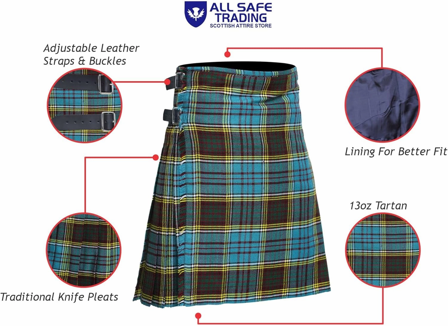 Scottish Men's 8 Yard Tartan Kilt, Highland Wedding Kilt