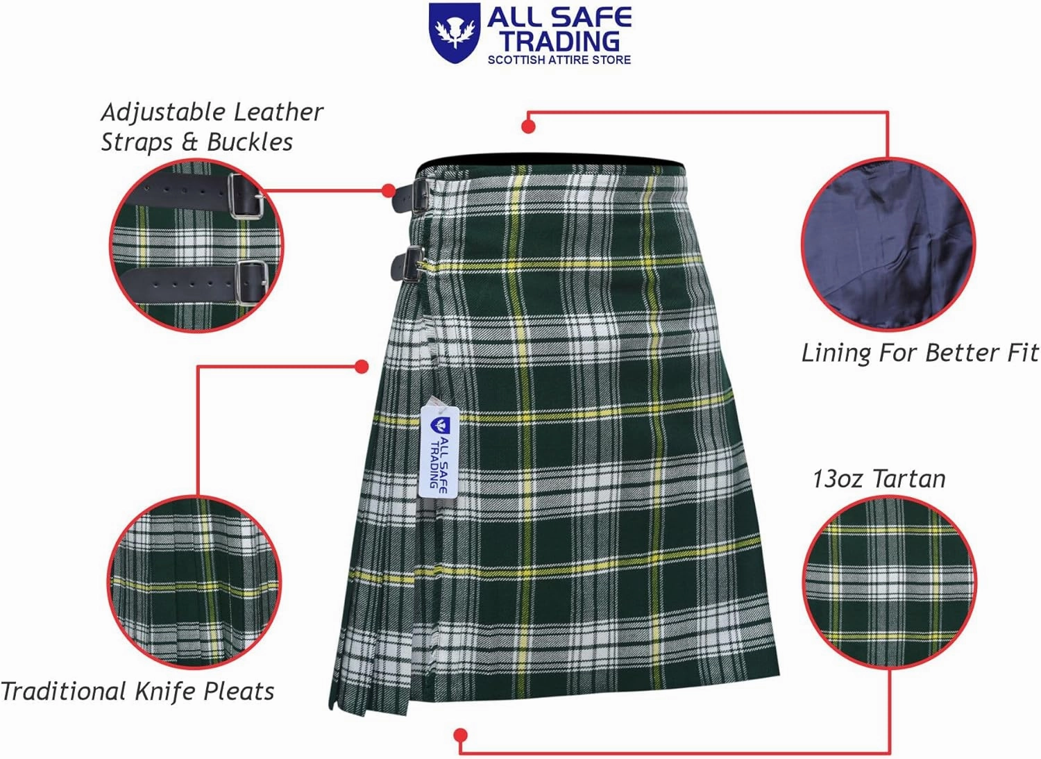 Scottish Men's 8 Yard Tartan Kilt, Highland Wedding Kilt