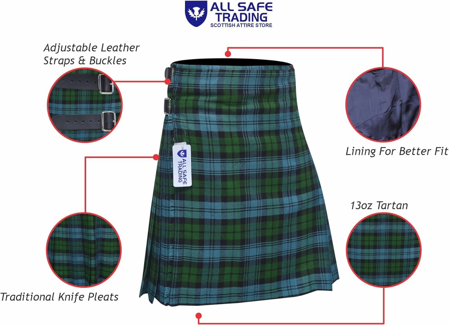Scottish Men's 8 Yard Tartan Kilt, Highland Wedding Kilt