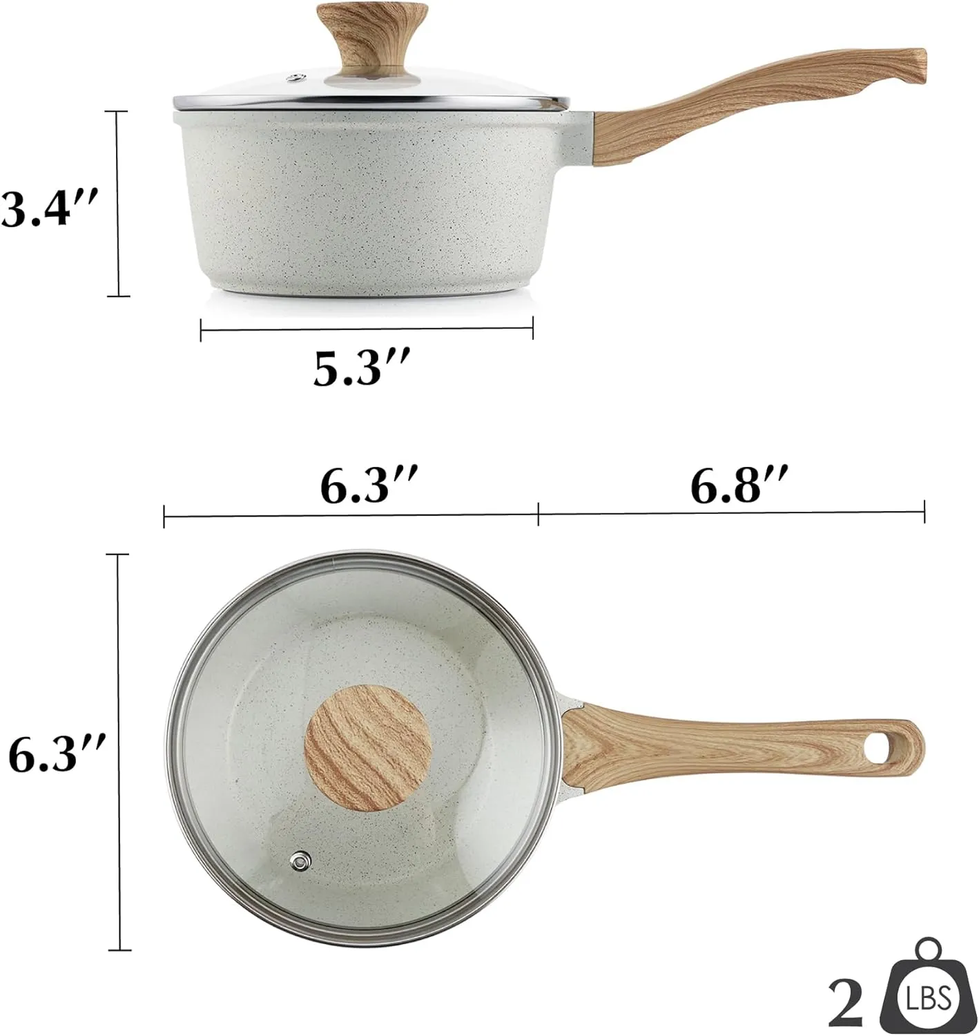 SENSARTE White Ceramic Nonstick Saucepan with Lid 1.5 Quarts, Small Cooking Pot with Stay Cool Handle, Induction Compatible Saucepot, White Granite Coating, PFOA/PFAS Free