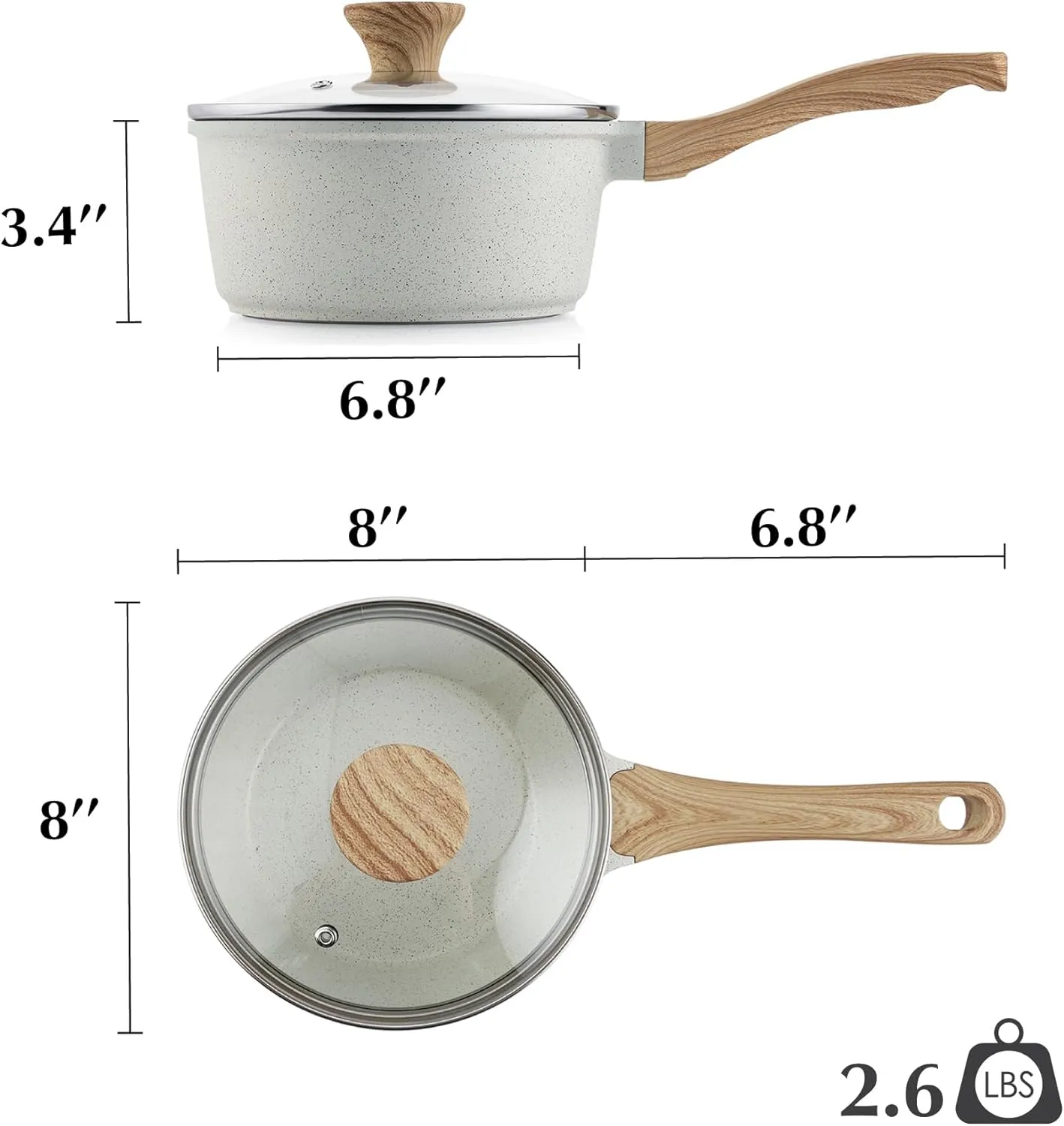 SENSARTE White Ceramic Nonstick Saucepan with Lid 2.5 Quarts, Medium Cooking Pot with Stay Cool Handle, Induction Compatible Saucepot, White Granite Coating, PFOA/PFAS Free