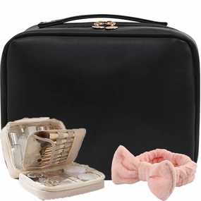 Set Patient Travel Makeup Bag,Multi-Compartment Toiletry Cosmetics Bag,Set Patient Cosmetic Bag,Setpatient Multi Compartment Cosmetic Bag for Women (Black)