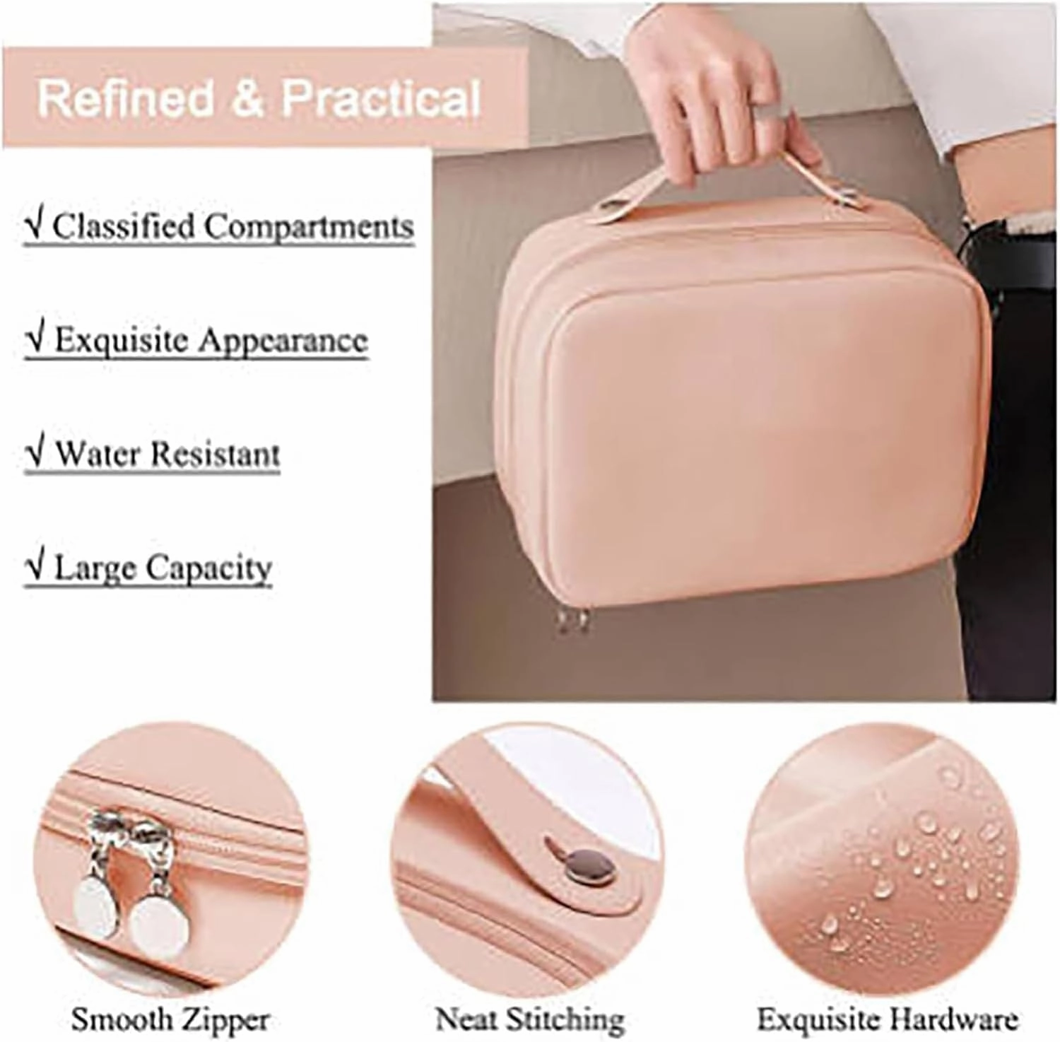 Set Patient Travel Makeup Bag,Multi-Compartment Toiletry Cosmetics Bag,Set Patient Cosmetic Bag,Setpatient Multi Compartment Cosmetic Bag for Women (Black)