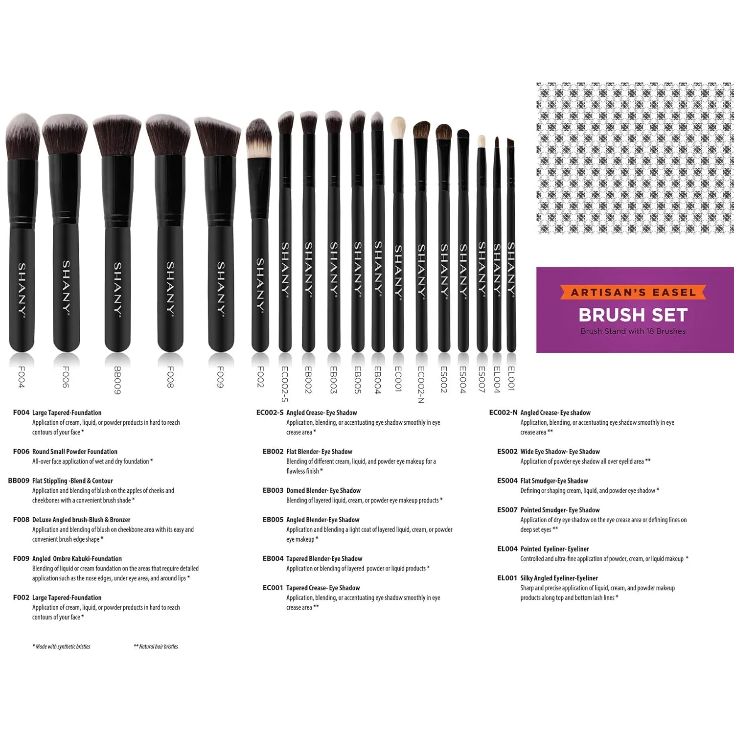 SHANY Makeup Brushes Artisan Easel Elite Cosmetics Make up Brush Set, Complete Kabuki Makeup Brush Set with Standing Convertible Makeup Brush Holder Storage - 18 pcs