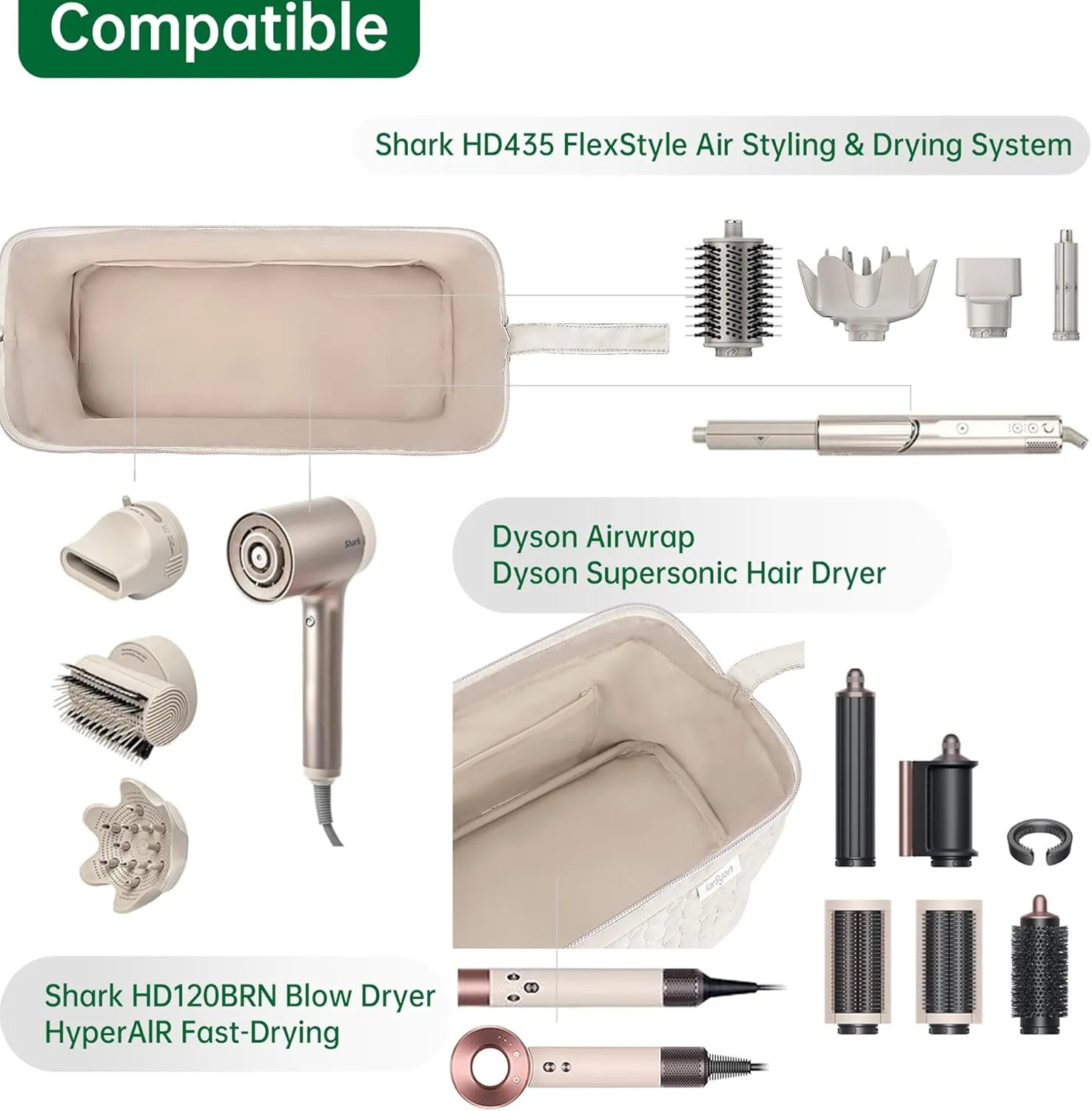 Shark Flex Style Case for Dyson Airwrap Hair Dryer Brush Revlon Hair Tools Travel Bag Carrying Case Flat Curling Iron Organizer (Beige)