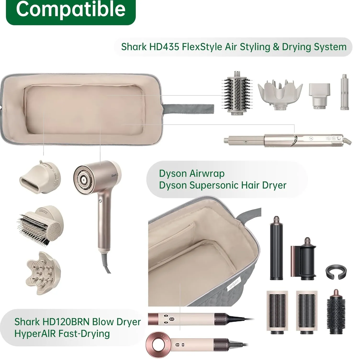 Shark Flex Style Case for Dyson Airwrap Hair Dryer Brush Revlon Hair Tools Travel Bag Carrying Case Flat Curling Iron Organizer (Grey)