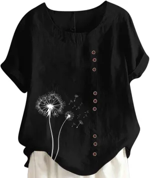 Short Sleeve Shirts for Women Fashion Print Loose Fitted Tops Casual Crew Neck Lightweight Summer Boho T-Shirts