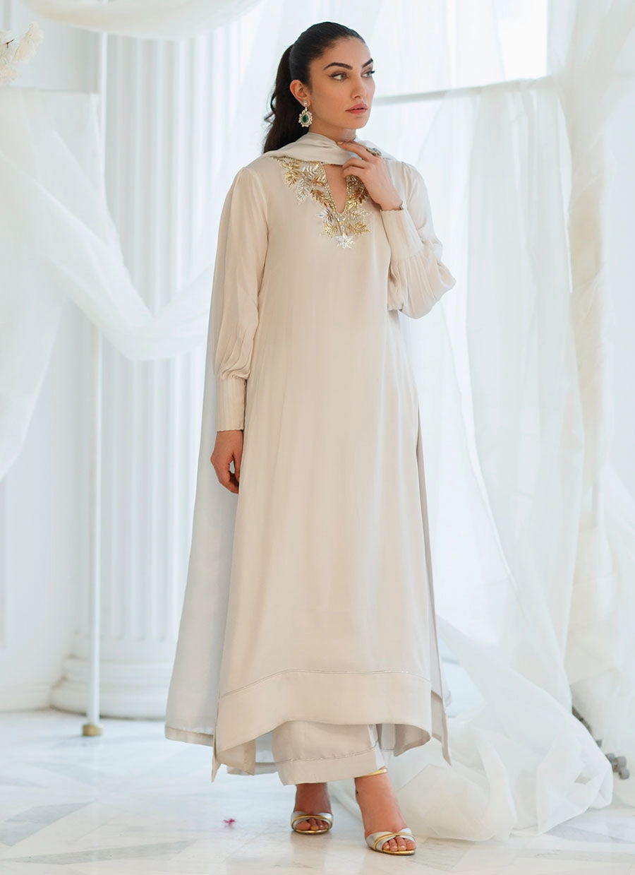 SILVER FOIL SHIRT AND DUPATTA - Farah Talib Aziz