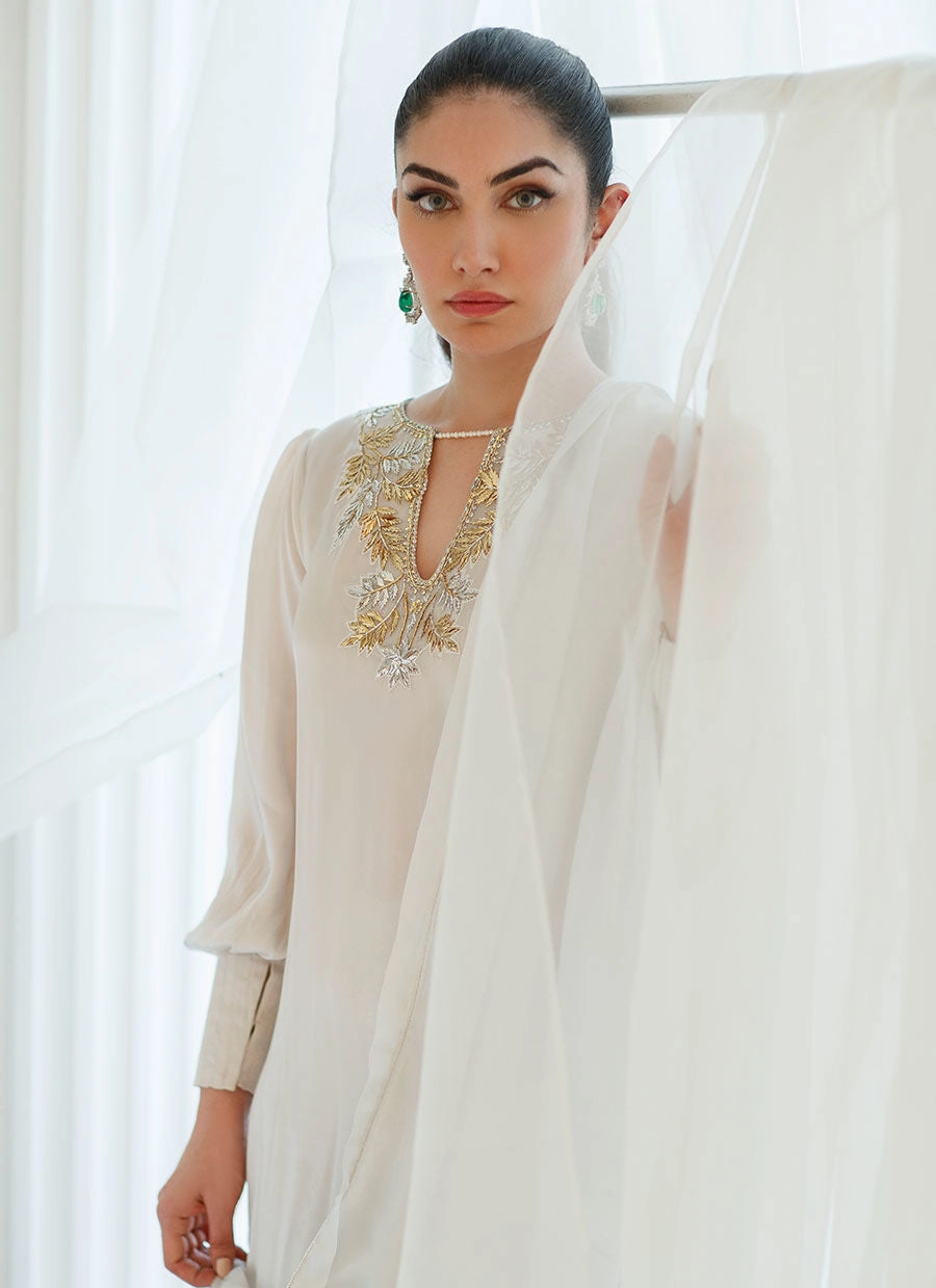 SILVER FOIL SHIRT AND DUPATTA - Farah Talib Aziz