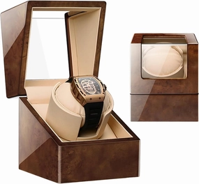 Single Automatic Watch Winder Box for 1 Watch with 12 Rotation Modes, Quiet Motor, Leather for Men Women
