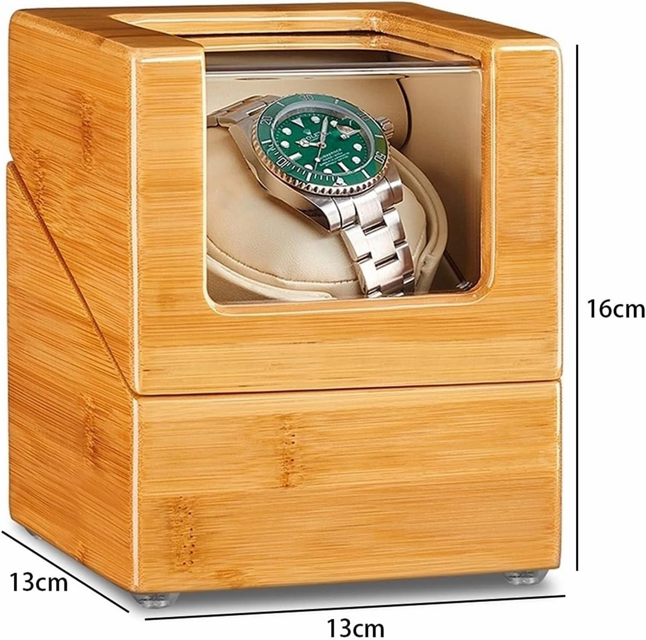 Single Watch Winder for Automatic Watches Bamboo Wood Watch Box with Super Quiet Motor Flexible Watch Pillows Fit Lady and Man Watches,OneColor-1 0