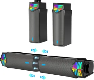 Smalody Computer Speakers for Desktop Gaming Monitor with RGB Lights, 2 in-1 Bluetooth PC Speakers Soundbar USB Powered, Can Be Split and Combined Freely