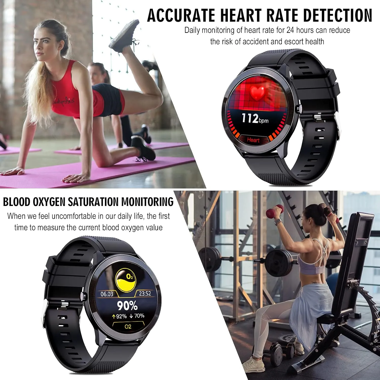 Smart Watch, 1.28''HD Fitness Tracker with Touch Screen Heart Rate Monitor Camera Music Control, Bluetooth Sport Watch for Women Men, IP68 Waterproof SmartWatch Compatible with iPhone Android (Black)