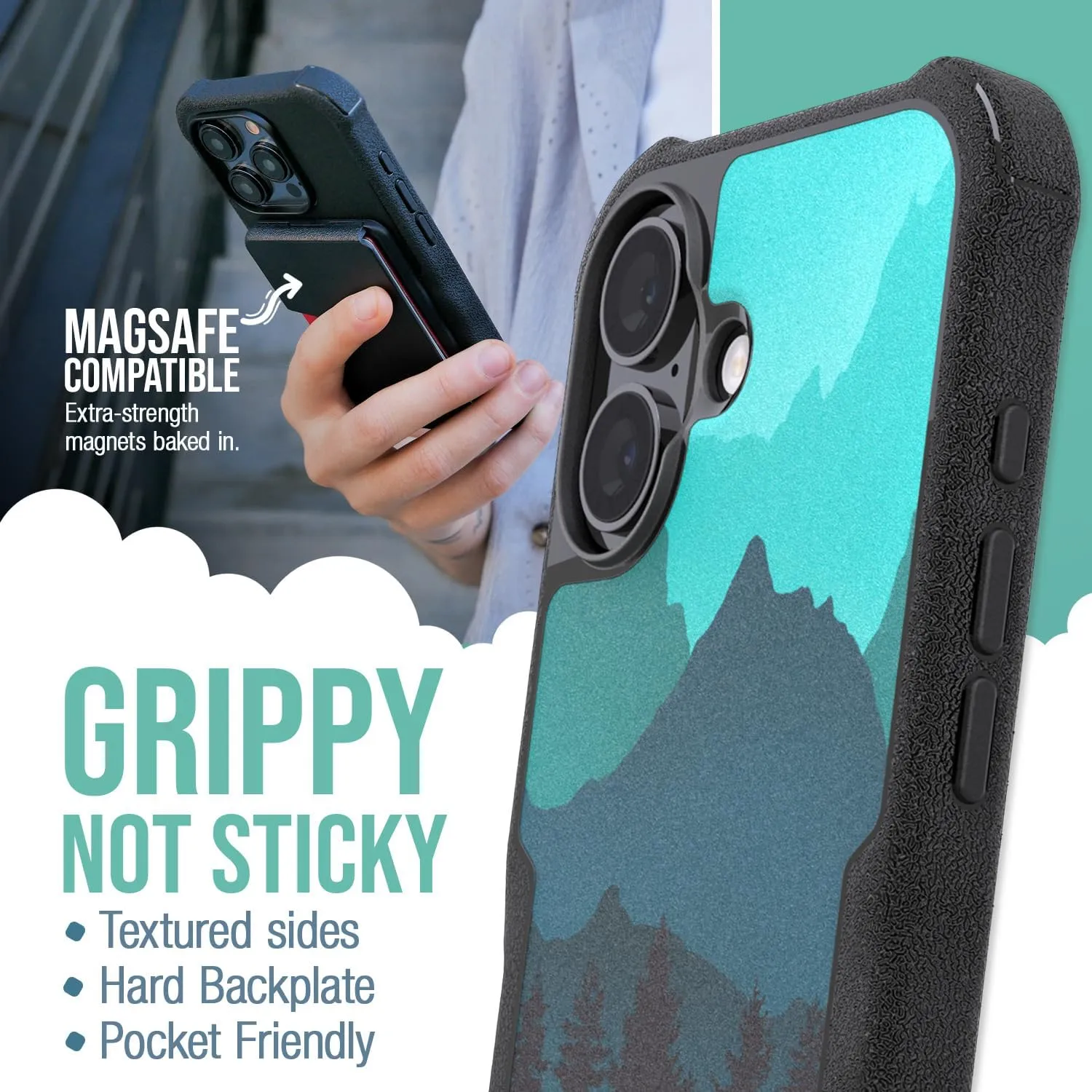 Smartish® iPhone 16 Protective Magnetic Case - Gripzilla Compatible with MagSafe [Rugged   Tough] Heavy Duty Grip Armored Slim Cover w/Drop Tested Protection for Apple iPhone 16 Moving Mountains