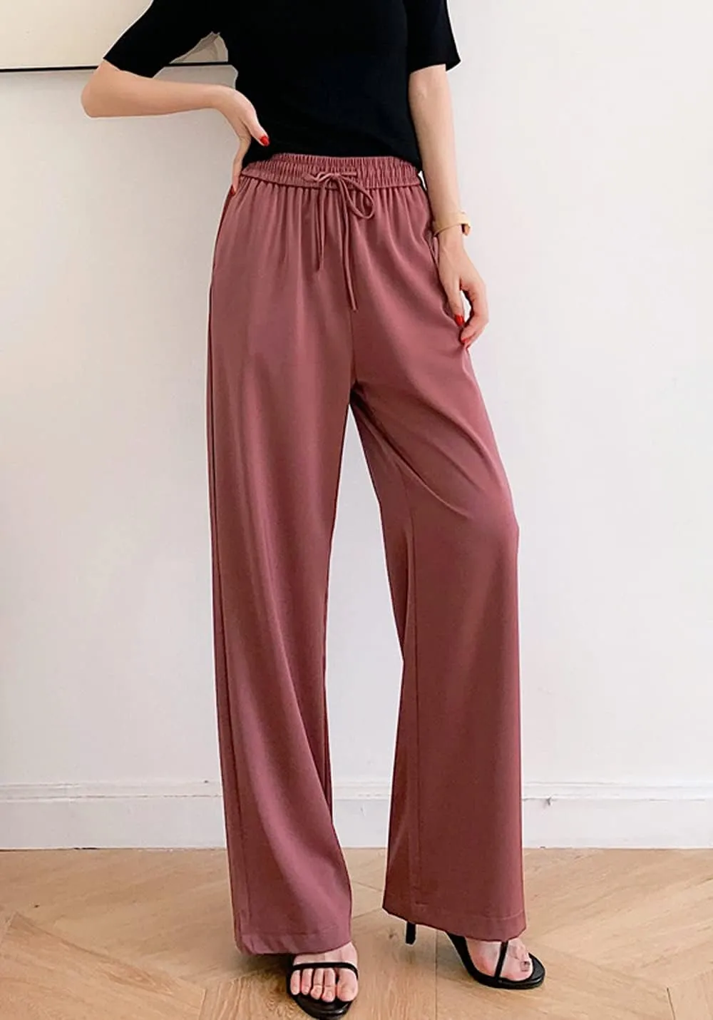 Snoly Women's Summer Ice Silk Pants High Waist Wide Leg Full Length Loose Casual Sweatpants