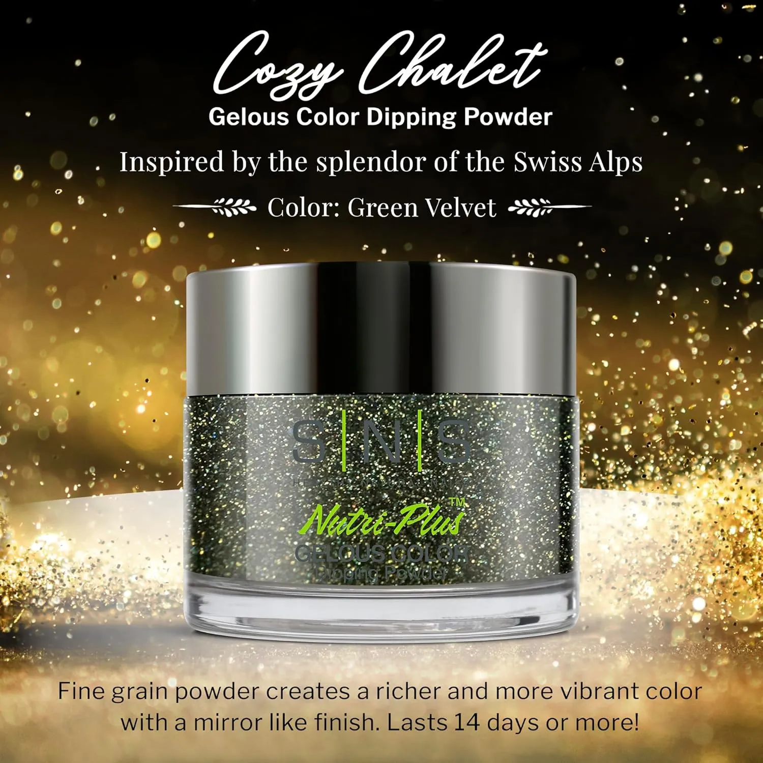 SNS Nail Dip Powder, Gelous Color Dipping Powder - Green Velvet (Green, Shimmer) - Long-Lasting Dip Nail Color Lasts 14 Days – Low-Odor & No UV Lamp Required - 1 oz