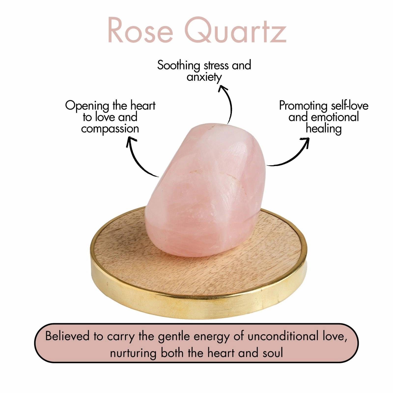 Solace Polished Rose Quartz Raw Stone With Mango Wood Coaster