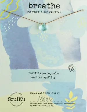 SoulKu Powder Blue Crystal Soul Shine Necklace for Breathe, Handmade Empowering Jewelry, Inspirational Gift for Women or Girls, Nylon Cord & Stainless Steel Lobster Clasp & Extender