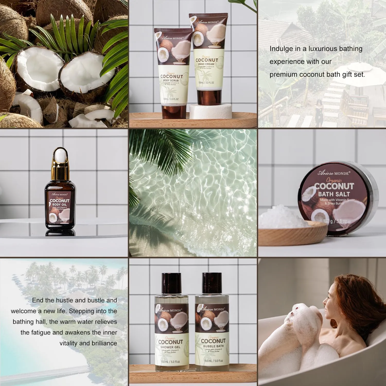 Spa Gift Baskets for Women, Coconut Bath Gift Set for Women Include Bubble Bath, Shower Steamers, Bath Salt. Bath and Body Spa Kit, Mom Birthday Gifts from Daughter, Birthday Gift Basket for Mom
