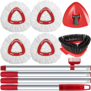 Spin Mop Replace Head for EasyWring 1 Tank,Upgraded Scrub Brush Replacement Head Compatible with Ocedar, 4 Microfiber Refills, 1 Handle, 1 Base and 1 Cleaning Brush Combo Set