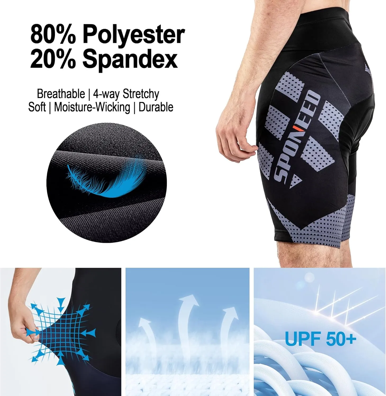 sponeed Men's Cycling Shorts Padded Bicycle Riding Pants Bike Biking Clothes Cycle Wear Tights