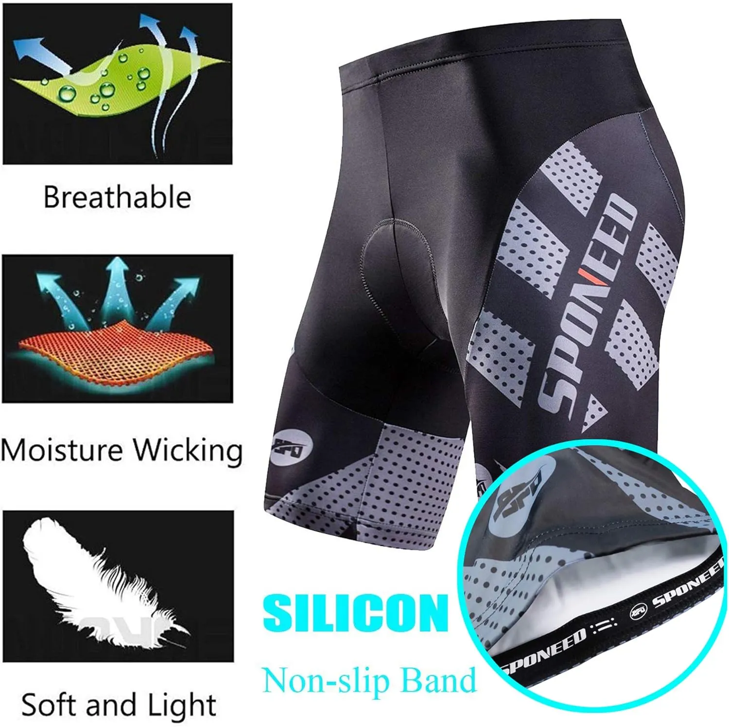 sponeed Men's Cycling Shorts Padded Bicycle Riding Pants Bike Biking Clothes Cycle Wear Tights