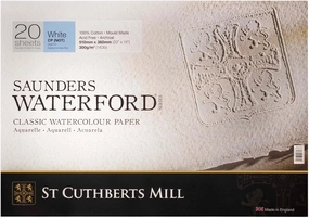 St. Cuthberts Mill Saunders Watercolor Paper Block - 20x14-inch White 100% Cotton - 20 Sheets of 140lb Cold Press for Gouache Ink Acrylic Charcoal and More