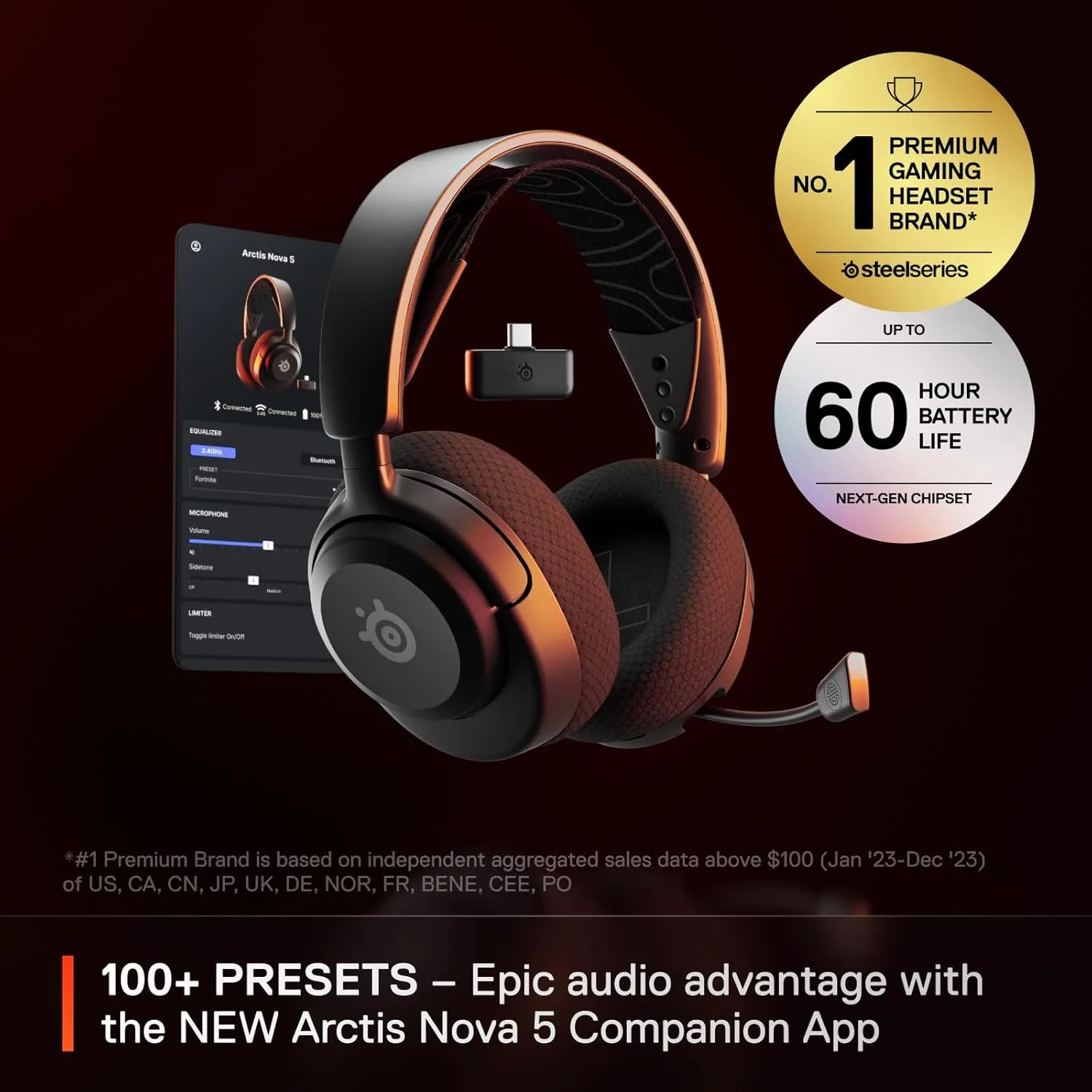 SteelSeries Arctis Nova 5 Wireless Multi-System Gaming Headset — Neodymium Magnetic Drivers — 100  Audio Presets — 60 HR Battery — 2.4GHz or BT — ClearCast Gen2.X Mic — PC, PS5, PS4, Switch, Mobile