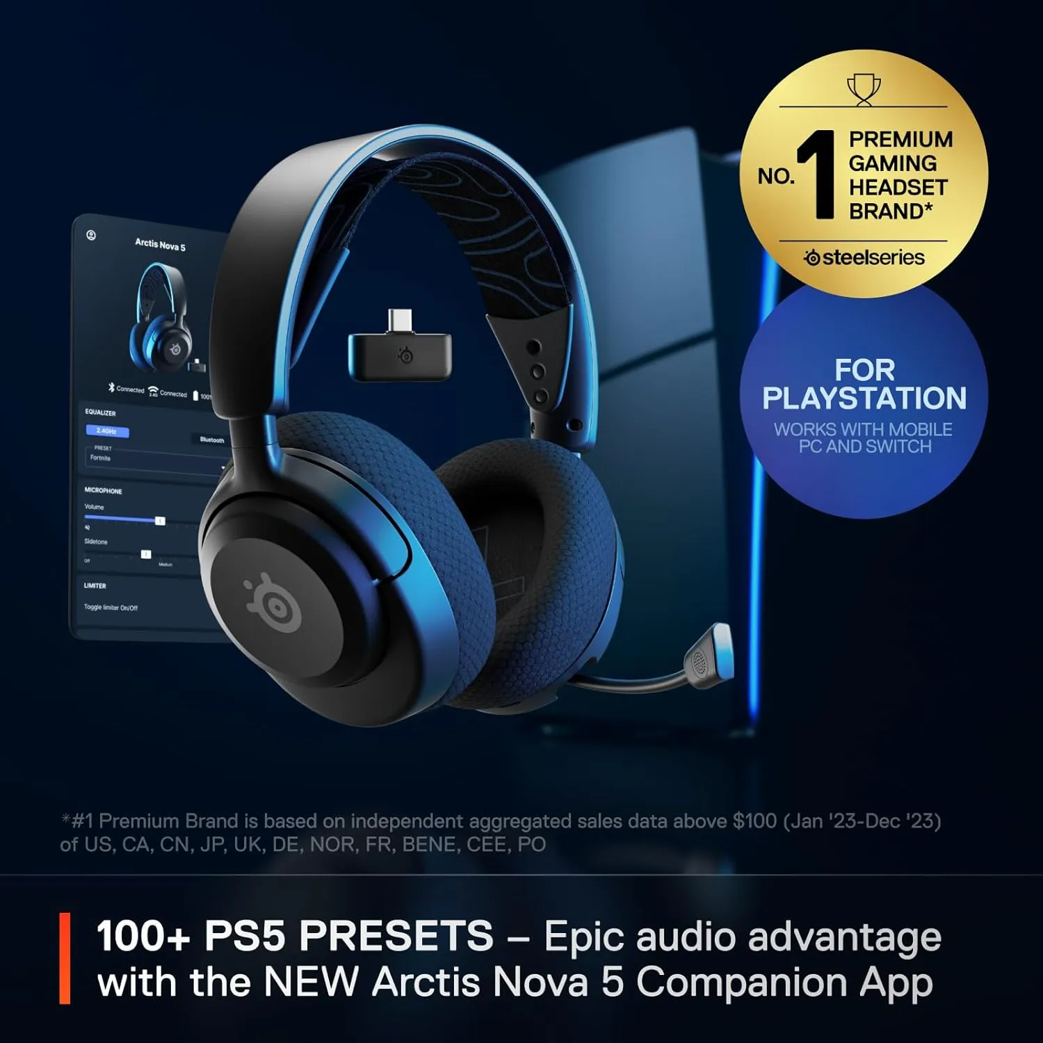 SteelSeries Arctis Nova 5P Wireless Multi-System Gaming Headset — Neodymium Magnetic Drivers — 100  Audio Presets — 60 HR Battery — 2.4GHz or BT — ClearCast Gen2.X Mic — PS5, PS4, PC, Switch, Mobile