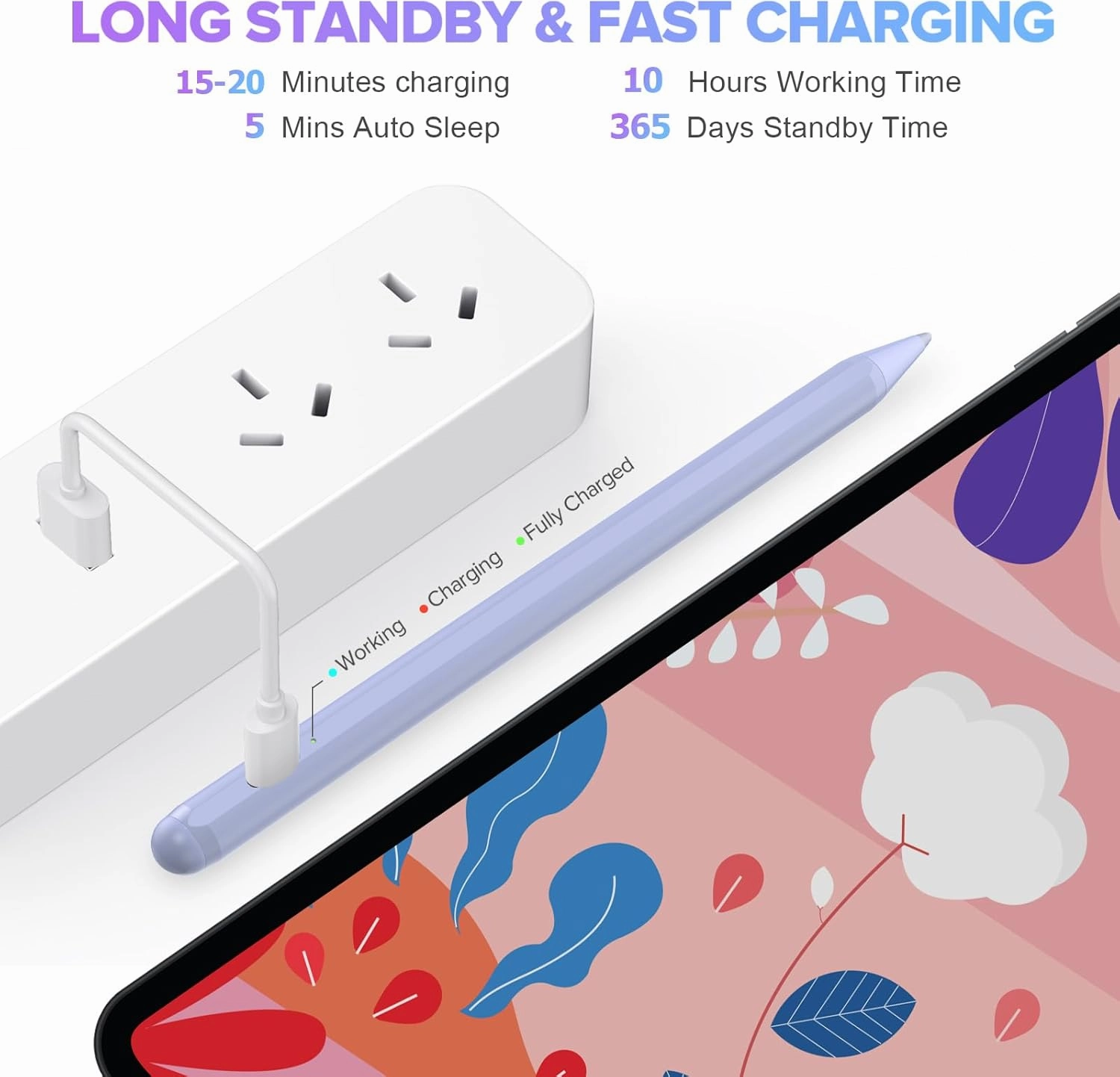 Stylus Pen for iPad 6th-11th Generation-2X Fast Charge Active Pencil Compatible with 2018-2025 Apple iPad Pro 11"/12.9"/M4, iPad Air 3/4/5/M2/M3,iPad mini 5/6 Gen-Purple