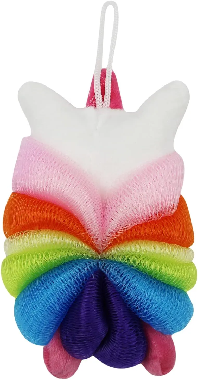 Suillty Unicorn Cartoon Animal Bath Shower Sponge Pouf Loofahs - Eco-Friendly Exfoliating Mesh Brush Mesh Bath Shower Ball Sponge - Exfoliate, Cleanse, Soothe Skin