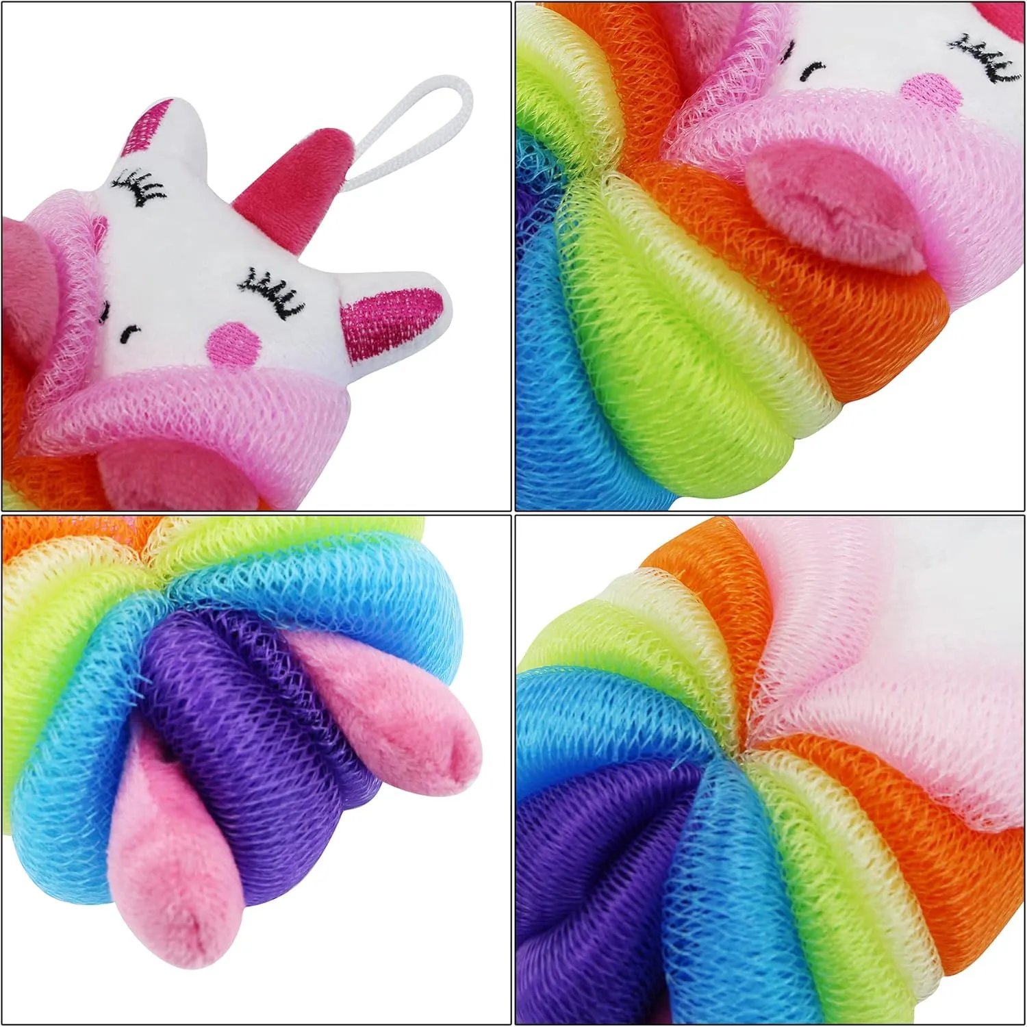 Suillty Unicorn Cartoon Animal Bath Shower Sponge Pouf Loofahs - Eco-Friendly Exfoliating Mesh Brush Mesh Bath Shower Ball Sponge - Exfoliate, Cleanse, Soothe Skin