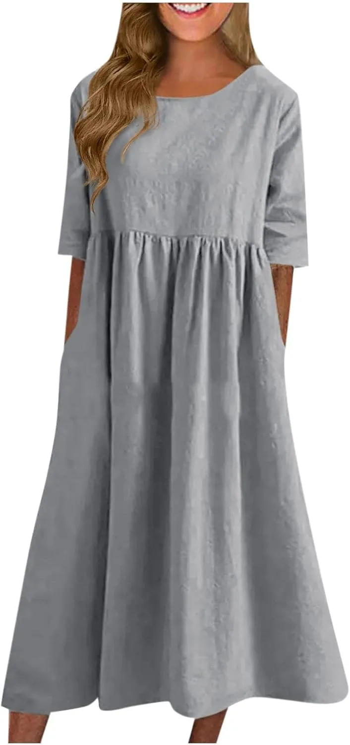Summer Dresses for Women 2025 Trendy Casual Long Sundresses with Pockets Sundress Loose A Line Dress Beach Vacation