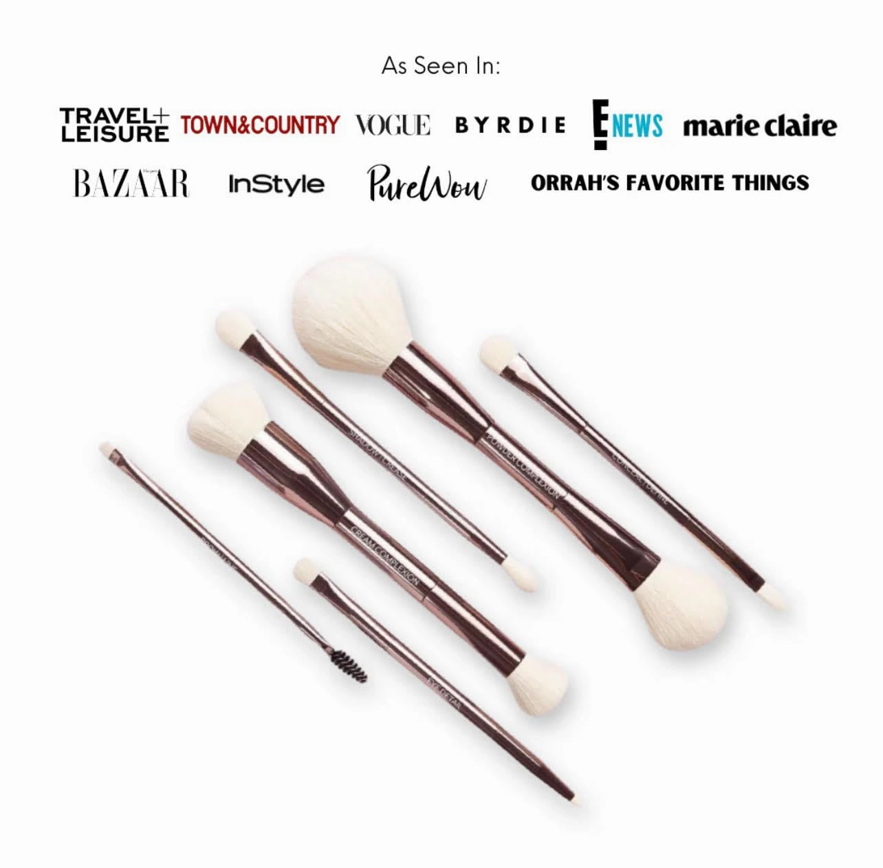 Sustainable Luxury 6 Dual-Ended Makeup Brush Set with Travel Case for a full-face application, Professional Makeup Brushes Set, Cream & Powder Complexion, Conceal/Define, Brow/Line, Crease/Eye Detail