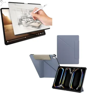 SwitchEasy Origami 2024 Case for iPad Pro 13" Bundle with Magnetic SwitchPaper Screen Protector for 2024 iPad Pro 13"-Alaskan Blue