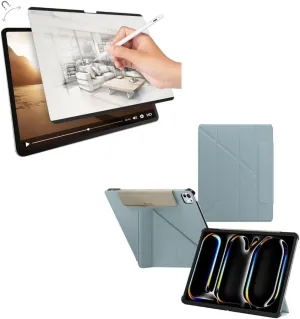 SwitchEasy Origami 2024 Case for iPad Pro 13" Bundle with Magnetic SwitchPaper Screen Protector for iPad Pro 13"-Exquisite Blue