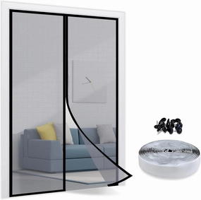 TheFitLife Fiberglass Magnetic Screen Door - Heavy Duty Mesh with Full Frame Hook and Loop Powerful Magnets That Closure Automatically, Door Screen Mesh Net