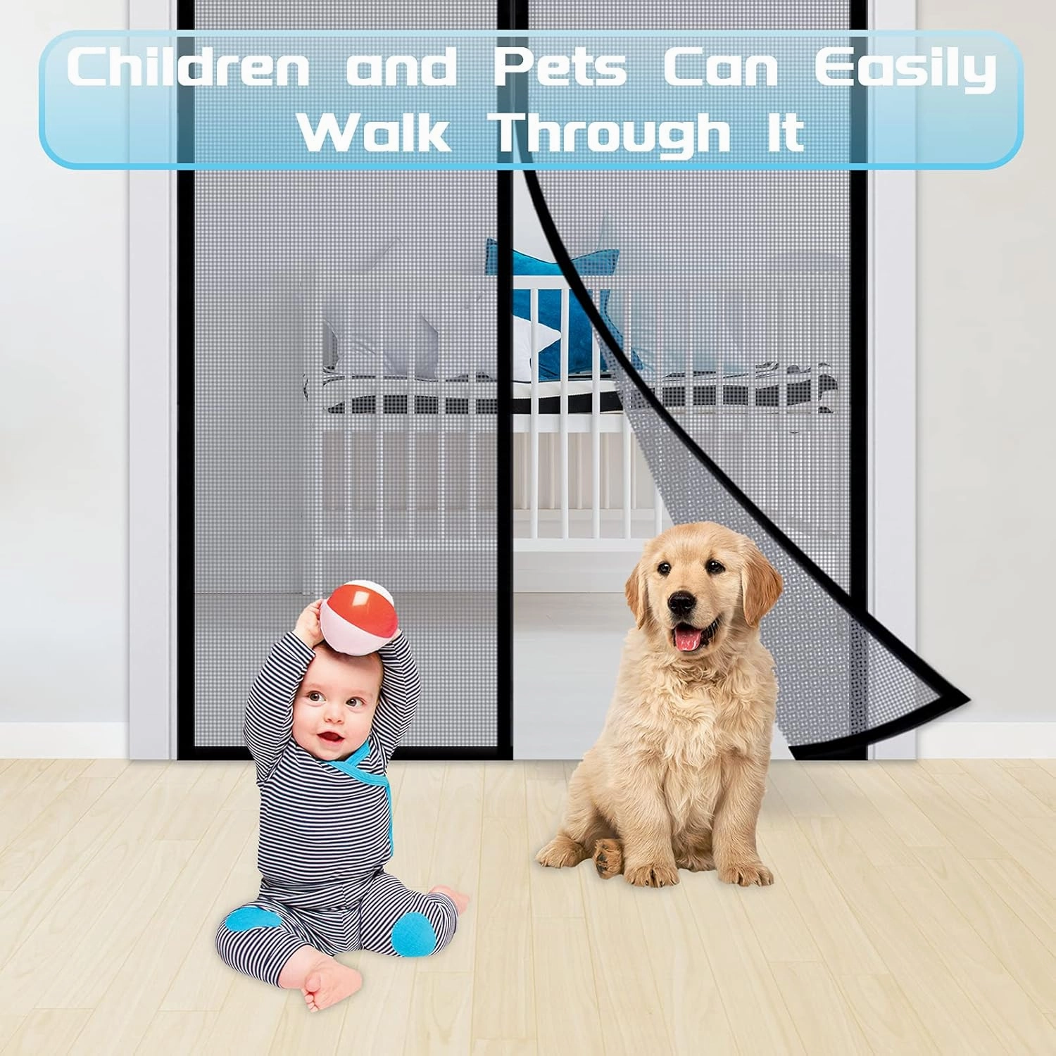 TheFitLife Fiberglass Magnetic Screen Door - Heavy Duty Mesh with Full Frame Hook and Loop Powerful Magnets That Closure Automatically, Door Screen Mesh Net