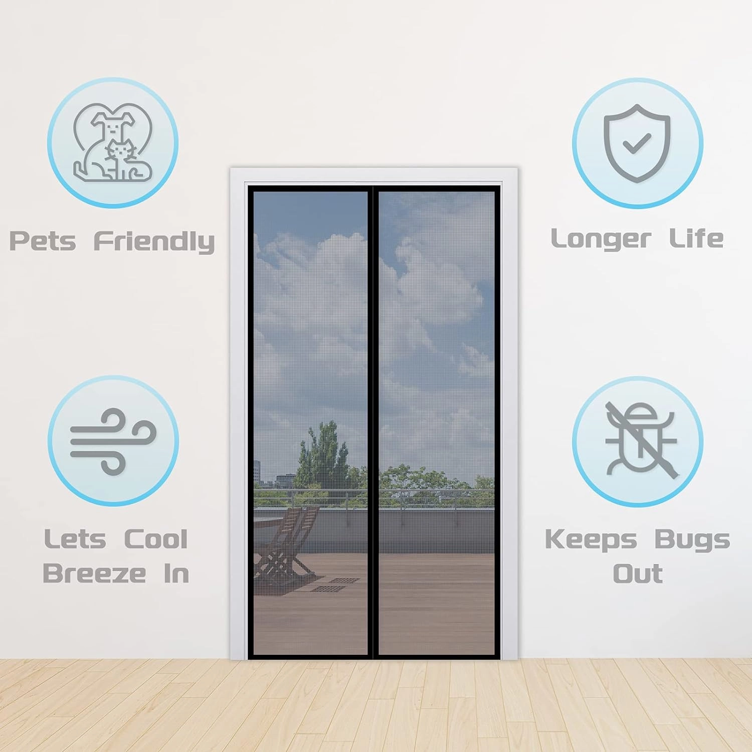 TheFitLife Fiberglass Magnetic Screen Door - Heavy Duty Mesh with Full Frame Hook and Loop Powerful Magnets That Closure Automatically, Door Screen Mesh Net