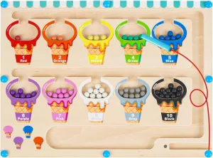 Toddler Toys for Ages 2-4 Girls Boys, Magnetic Color and Number Maze, Montessori Toys for 2 3 Year Old, Wooden Toddler Puzzles Magnets for Kids 3-5, Magnetic Board Toy, Learning Toy Birthday Gifts
