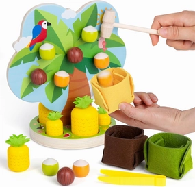 Toddler Fine Motor Skill Toys, Pineapple Picking Fruit Tree Toy, Magnetic Coconut, Montessori Toys for 3 4 5 6 Year Old, Color Sorting Sensory Toy, Educational Summer Gifts for Kids Boys Girls