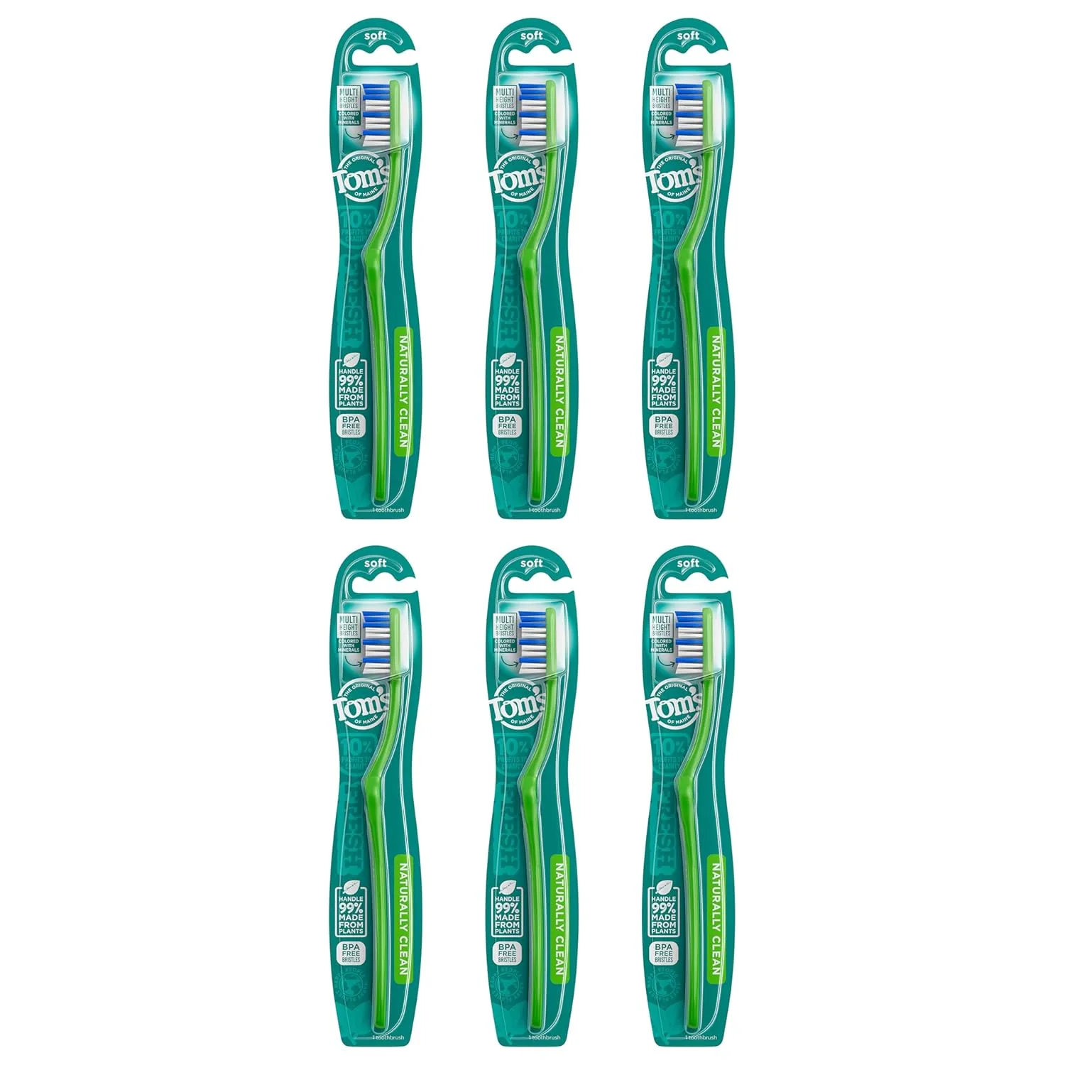 Tom's of Maine Naturally Clean Toothbrush, Soft, 6-Pack