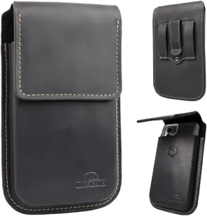 Topstache Leather Phone Holster with Belt Clip,Flip Cell Phone Pouch for iPhone 14/13 Pro Max,S23 Plus Belt Clip Phone Case,Universal Smartphone Sheath,XL,Black
