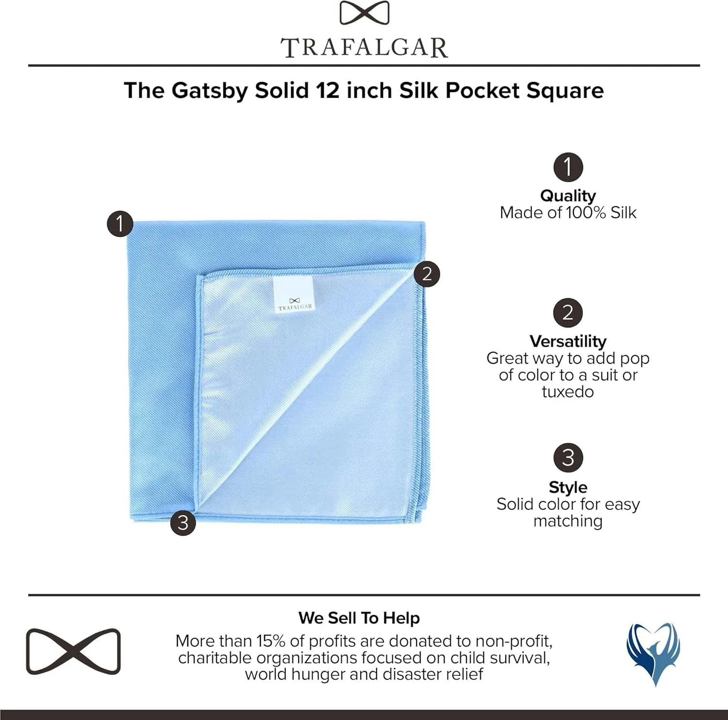 Trafalgar The Gatsby Solid 12 inch Silk Pocket Square