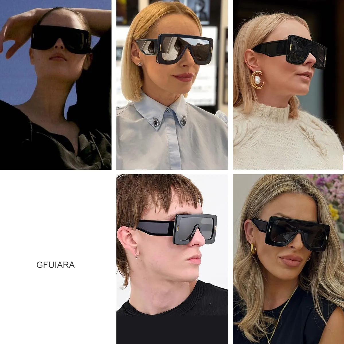 Trendy Anagram Mask Sunglasses for Women Men Oversized Flat Top Fashion Shield Sun Glasses UV Protection Sunnies