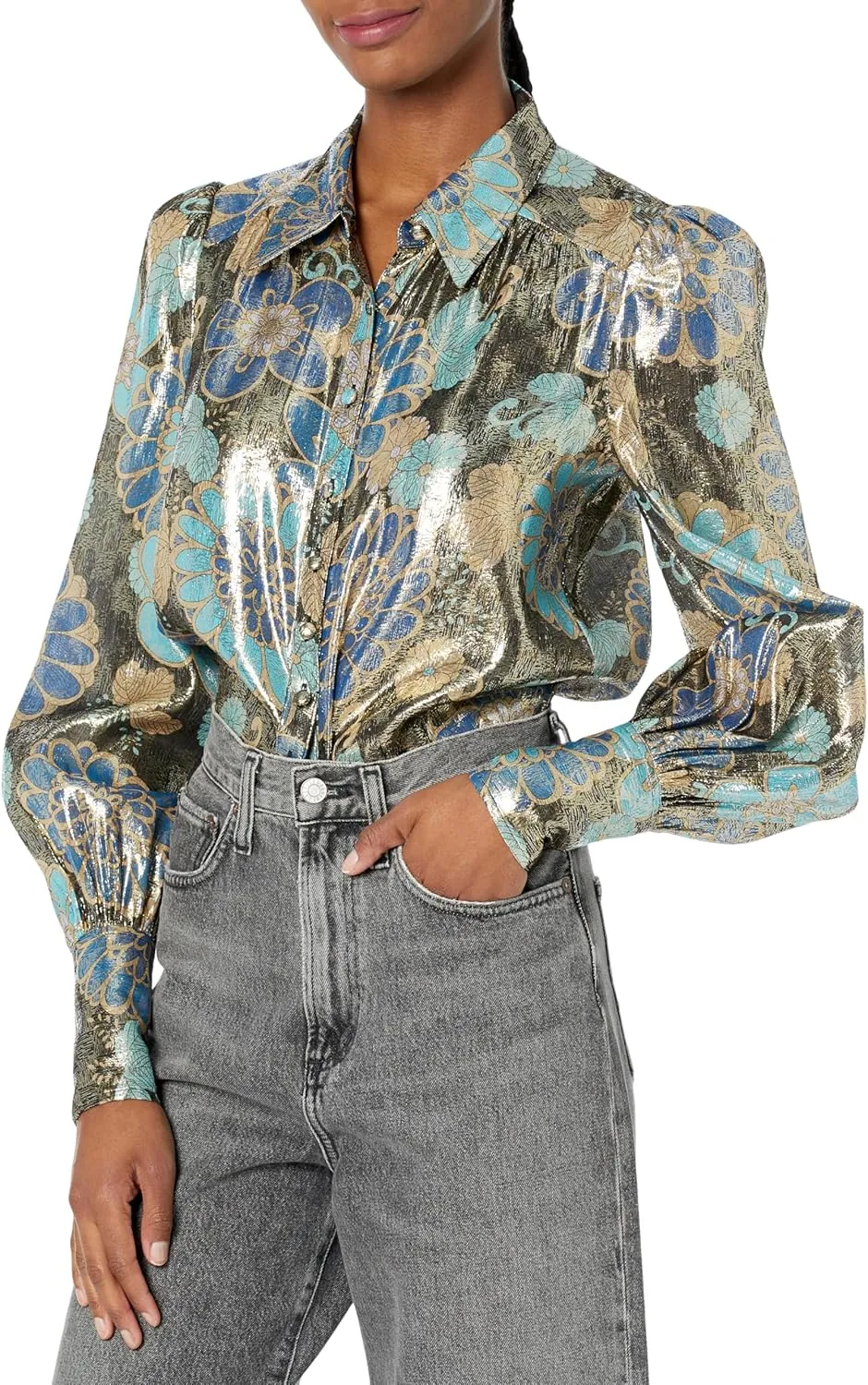 Trina Turk Women's Metallic Button Up Blouse