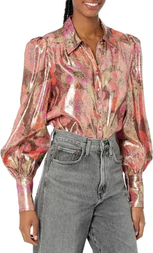 Trina Turk Women's Metallic Button Up Blouse