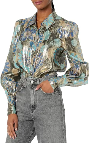 Trina Turk Women's Metallic Button Up Blouse
