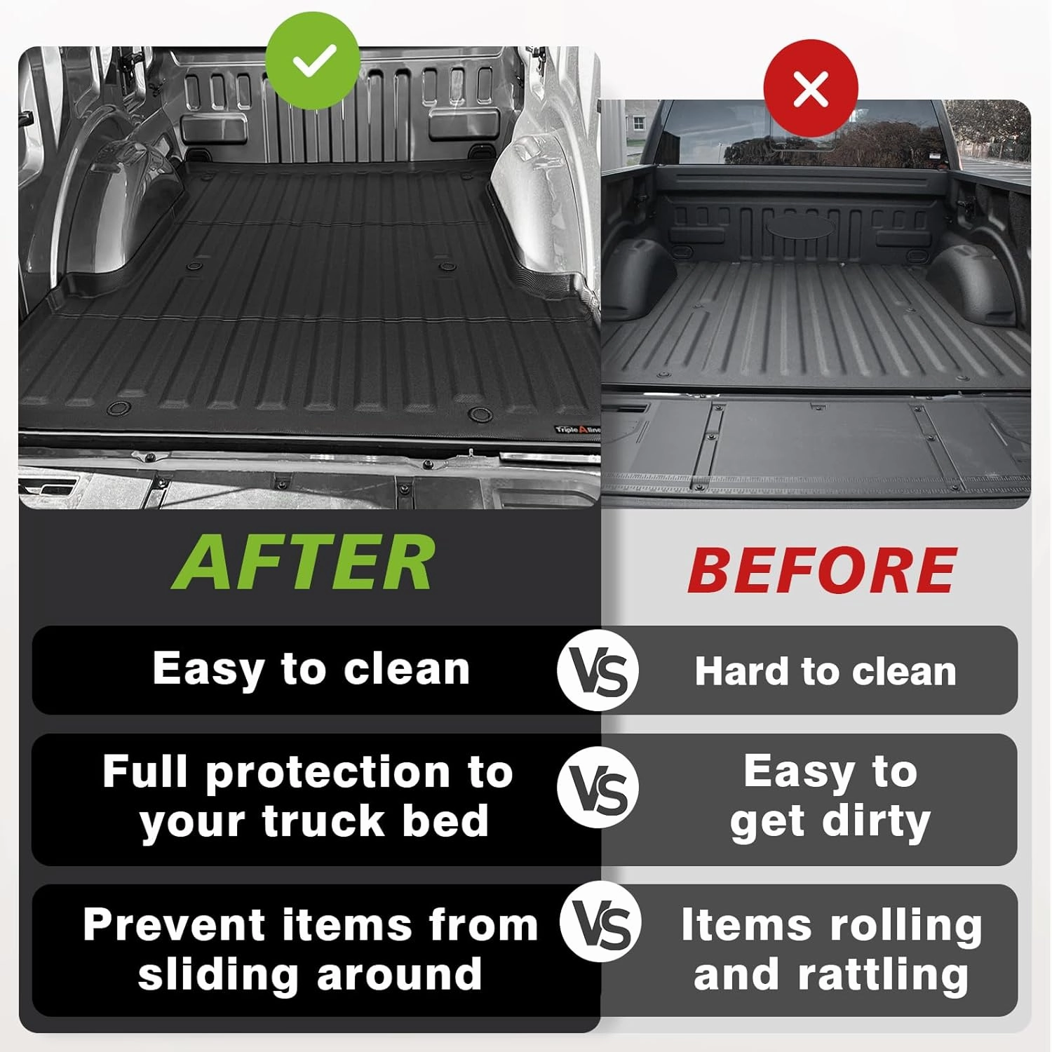 TripleAliners Truck Bed Mat Compatible with 2015-2023 Ford F150 & Lightning Accessories 5.5FT Flush All Weather Protection TPE Heavy Duty Pickup Cargo Mat